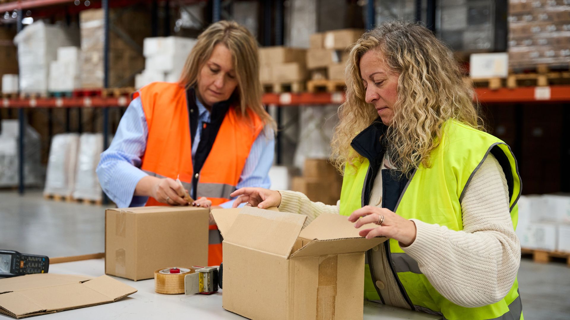 ¿Qué es el embalaje logístico? Se observa dos mujeres preparando el embalaje de productos
